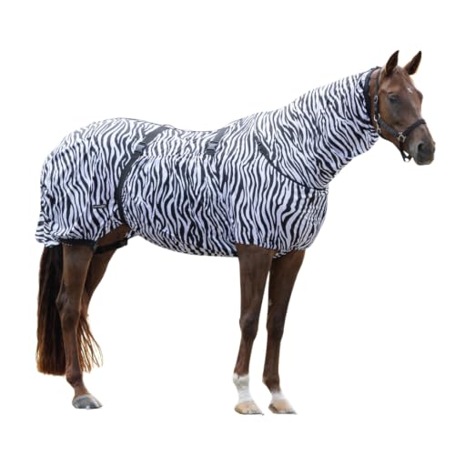 QHP Horse Fly Sheet | Sweet Itch Rug | Breathable UV Mesh Summer Blanket | Neck & Belly Coverage | Multiple Colors and Sizes (Zebra, 73 inch) - color: Zebra, size: 73 inch