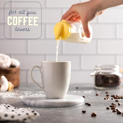 kitchentoolz 12 Oz Square Glass Milk Bottles with Lids (4 Pack) – Reusable Glass Creamer Bottles for Milk, Juice, and More – Includes Tamper-Proof Caps and One Silicone Pour Spout - size: 12 Ounce