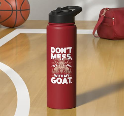 Don´t Mess With My Goat Cute Coat Pygmy Goat Farmer Stainless Steel Insulated Water Bottle - color: Red