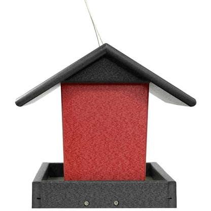 Poly Hanging Hopper Bird Feeder, Large Bird Feeder for Outside, Outdoors - Amish American Made (Hanging, Black & Red) - color: Black & Red, style: Hanging