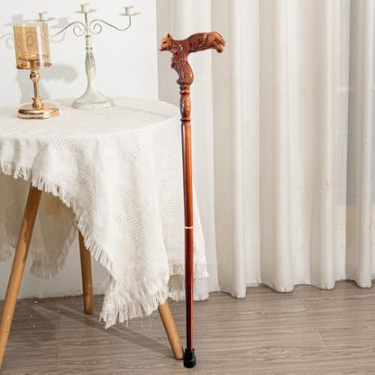 Hand Carved Wooden Walking Cane with Ergonomic Handle and Rubber Tip for Men and Women - Fashionable Unique Walking Stick for Seniors - 37 inch - style: Fox
