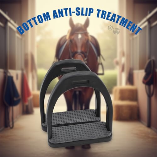 2 Pack High Strength Plastic Horse Stirrups with Non-Slip Rubber Pad - Lightweight Durable Riding Accessories for Knee/Ankle Stress Relief