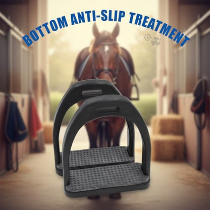 2 Pack High Strength Plastic Horse Stirrups with Non-Slip Rubber Pad - Lightweight Durable Riding Accessories for Knee/Ankle Stress Relief