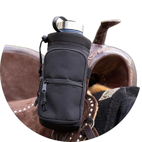 STARKENBURG COMPANY Horse Saddle Water Bottle Holder, Black Water Holder, Multi Pocket Horse Saddle Drink Holder up to 40oz, Horse Gifts, Horse Stuff Horse Tack