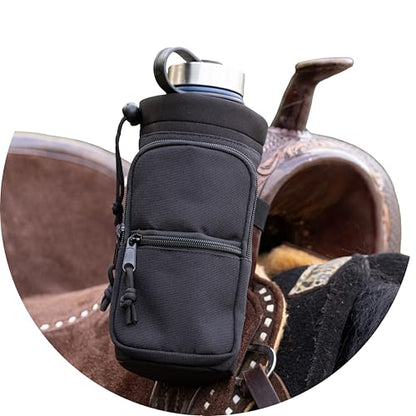 STARKENBURG COMPANY Horse Saddle Water Bottle Holder, Black Water Holder, Multi Pocket Horse Saddle Drink Holder up to 40oz, Horse Gifts, Horse Stuff Horse Tack
