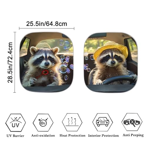 Cute Raccoon 2 PCS Car Window Shades Foldable Automotive Front Window Sunshade Protector Heat and UV Rays That Keeps Vehicle Cool Universal Vehicle Accessories - color: Cute Raccoon