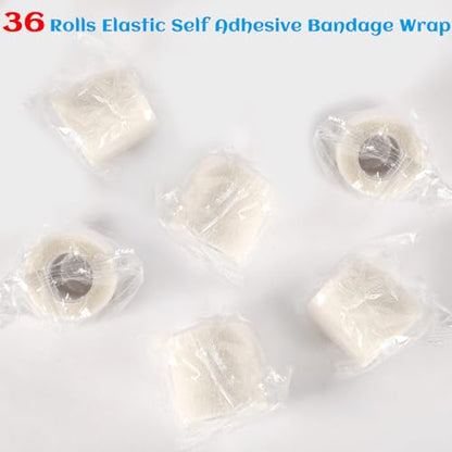 36 Rolls Elastic Self Adhesive Bandage Wrap 2 Inch, Breathable Non Woven Cohesive Bandage, Vet Wrap for Dogs, Ankle Sprains Swelling Self Stick Bandage Wrap, Sports Athletic Tape White - color: 2 Inch-36 Count White