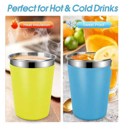 Yummy Sam 12 OZ Stainless Steel Kids Cups for Cold Hot Drink, Yellow Blue | Spill Proof Unbreakable Toddler Smoothie Cups, Water Drinking Tumblers for Children Adult School Outdoor Home Use - color: Yellow Blue
