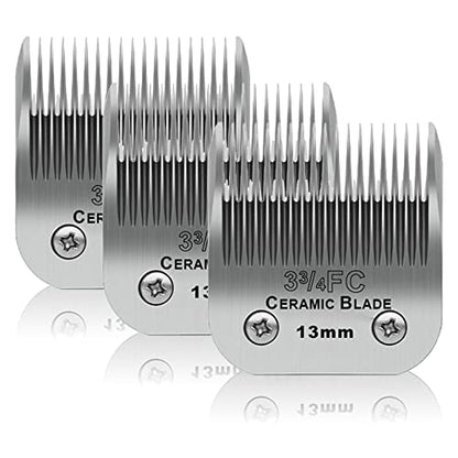 3-3/4FC Dog Grooming Ceramic Blades,Compatible with Andis,Oster A5,Wahl KM10 | Size 3-3/4FC Detachable Ceramic Blade 1/2-Inch 13MM Cut Length,3 Pack - size: 3pc 3-3/4fc: 1/2" (13 mm)