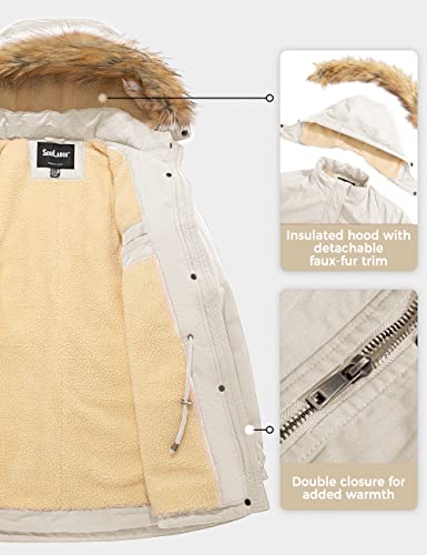 Soularge Women's Winter Plus Size Sherpa Lined Jacket with Hood | Women's Plus Size Workwear Fit,100% Cotton Outer Shell,Soft Fleece Lining,Windproof Stand Collar - color: Beige, size: 1X