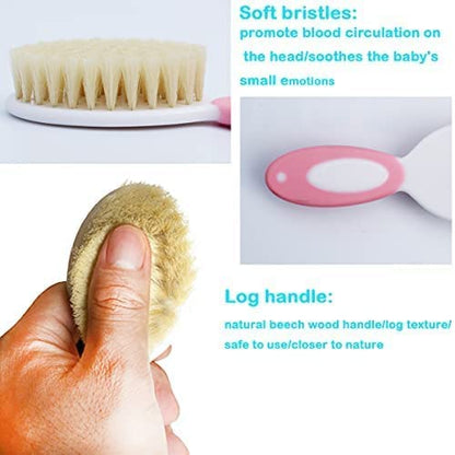 Baby Hair Brush and Comb Set, Baby Brush with Soft Natural Bristles - color: Pink