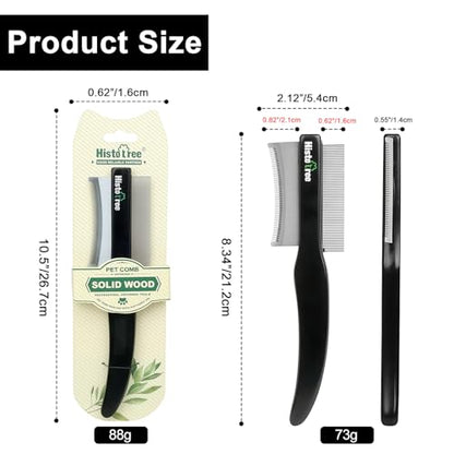 2-in-1 Dog Dematting&Deshedding Comb with Wooden Handle | Double-Sided Fine Tooth Metal Flea Comb for Dogs&Cats,Stainless Steel Deshedding Blade,Remove Loose Hair Tangles Dirt Fleas