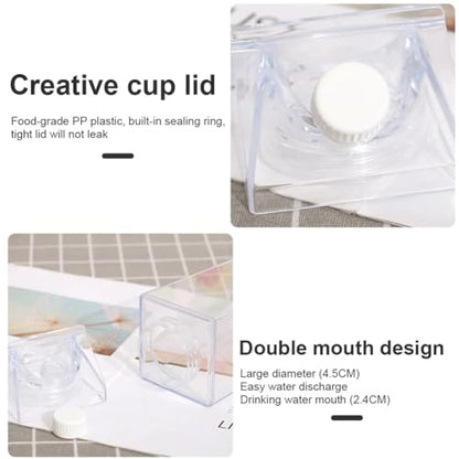 Milk Carton Water Bottles 17oz/500ml Leak Proof Plastic Water Bottle Reusable BPA Free Sports Water Bottle Carton Shaped Juice Milk Bottle for Gym Camping Hiking Travel Sports, Dishwasher Safe(1PCS)