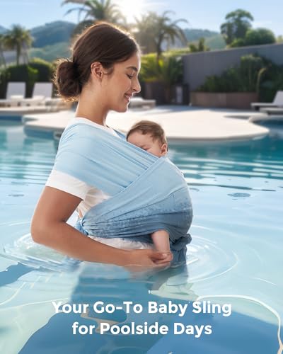 Momcozy Baby Wrap Carrier, Easy-On 2-Piece Design, Air Mesh Cooling - color: Air Mesh-Light Blue