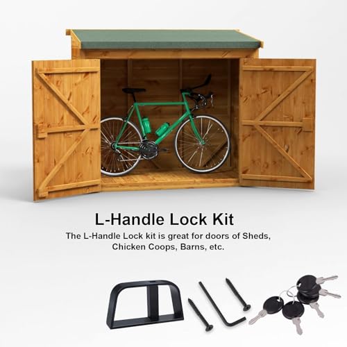L-Handle Lock Kit,Hurrikom Double Shed Door Latch with 5.5" Stem, Lock Matching Set Includes 10 Keys for Sheds Doors, Playhouses, Chicken Coops,Camper, RV, etc(Black).All Keys are Universal. - size: 5.5 inch-BLACK-L