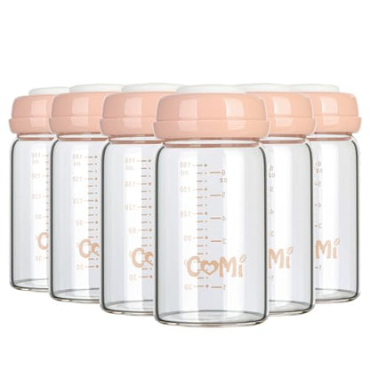 COMI Wide Neck Glass Breastmilk Collection n Storage Bottle, 6oz with Screw Ring Sealing Disk; Re-markable Sealing Disc. BPA Free, Fits Breast Pumps & Nipples (Pink Lids) - style: 180ml 6PINK