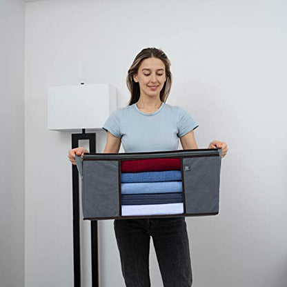 VENO 3 Pack Large Clothes Storage Bag with Reinforced Handle 13 Gallon | Thick Container Bins Organizer for Blankets, Comforters, Bedding, Foldable w/ Sturdy Zipper, Clear Window, Grey(13.3 Gallon) - size: Large, 13.3 Gallon, Set of 3
