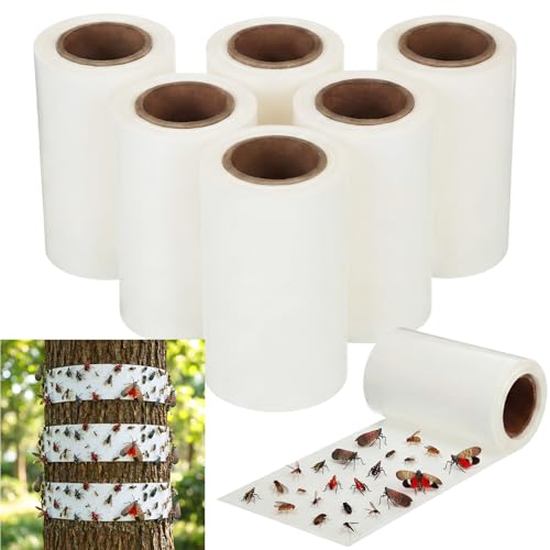 6 Rolls Spotted Lantern Fly Tree Trap, 30 ft Each, Outdoor Ant Trees Wrap | Fly Tree Tape Sticky Strips, for Protecting Trees, Fruit & Plants, Pest Control