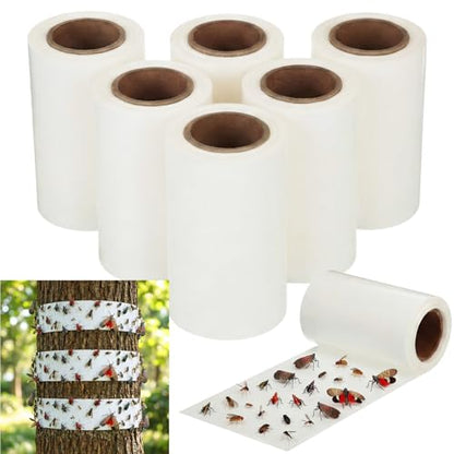 6 Rolls Spotted Lantern Fly Tree Trap, 30 ft Each, Outdoor Ant Trees Wrap | Fly Tree Tape Sticky Strips, for Protecting Trees, Fruit & Plants, Pest Control