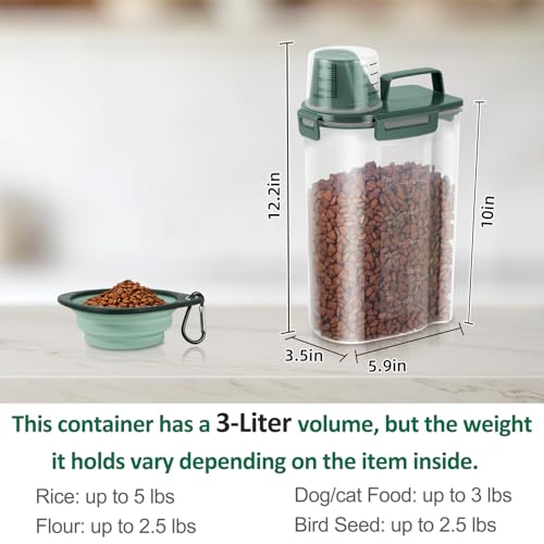 3 Lbs Pet Dog Food Storage Container for Bird Seed Rice Flour - Pine Green - color: Pine Green-3L