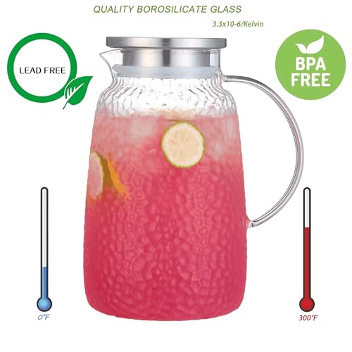Purefold 105 Oz Borosilicate Glass Pitcher with Lid, Glass Beverages Jug | Iced tea, juice, milk, coffee pitcher. Heat resistant 0–300°F. Dishwasher safe, BPA free borosilicate glass, leakproof lid. - size: 105 Ounces