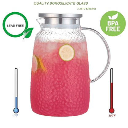 Purefold 105 Oz Borosilicate Glass Pitcher with Lid, Glass Beverages Jug | Iced tea, juice, milk, coffee pitcher. Heat resistant 0–300°F. Dishwasher safe, BPA free borosilicate glass, leakproof lid. - size: 105 Ounces