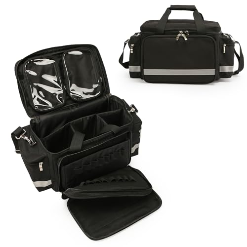 Medical Bag Empty Emergency Bag First Responder Bag First Aid Bag Home Health Empty First Aid Storage with Detachable Divider Medical Supplies - color: Black, size: 17.7" x 13.78"x 9.84"