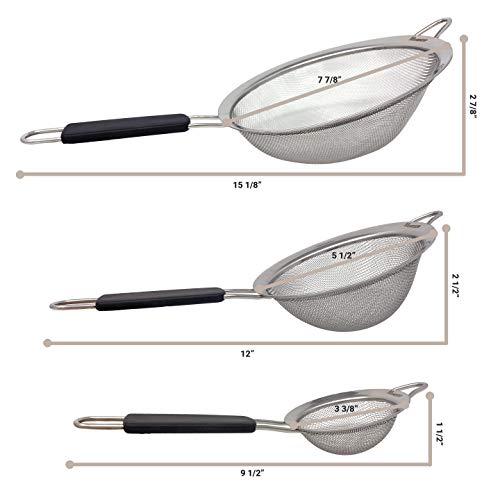 Fine Mesh Strainer Set of 3, Stainless Steel with Insulated Handle Sieves