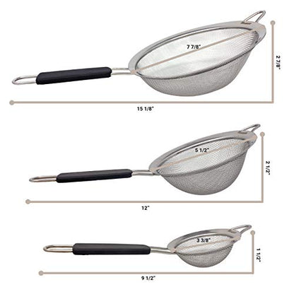 Fine Mesh Strainer Set of 3, Stainless Steel with Insulated Handle Sieves