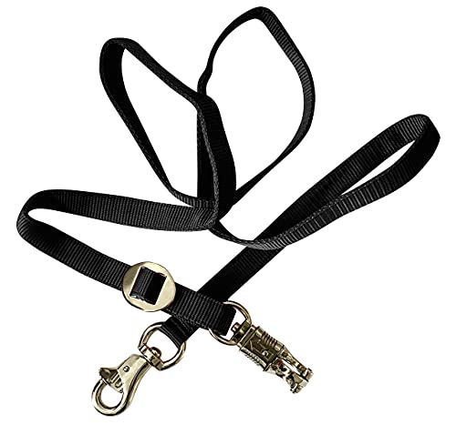 Majestic Ally Double Thick 36" to 72" Trailer Tie for Horse Haulage, Cross tie with Adjustable Buckle, Panic Snap and Bull Snap – 1" Wide by 36" to 72" Long (Black) - color: Black