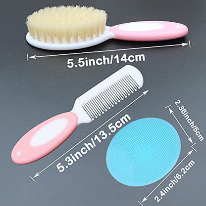 Baby Hair Brush &Silicone Baby Cradle Cap Brush Set, for Newborns & Toddlers-Natural Soft Goat Bristles-Ideal for Cradle Cap-Perfect Baby Registry Gift (Pink) - color: Pink