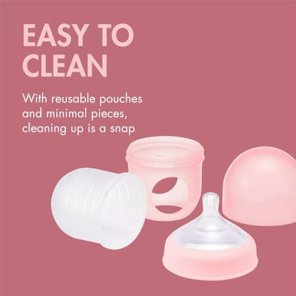 Boon Nursh Bottles - Slow Flow - Silicone Baby Bottles Help Ease Colic Symptoms - Formula and Breast Milk Only Touch Platinum Food-Safe Silicone - Pink - 0-3 Months - 3 Count - 4 Ounce - color: Pink, size: 4 Ounce (3 Count)