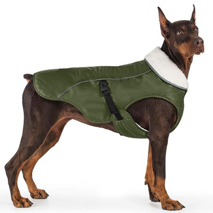 EMUST Dog Winter Coat, Waterproof Fleece Dog Jacket Winter for Medium Dogs - color: Green, size: Medium
