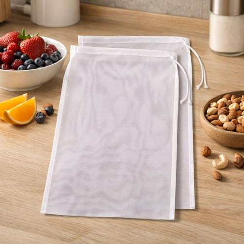12Pcs Cheese Cloth Bag For Straining Reusable Nut Milk Bags Nylon Washable Fine Mesh Strainer Bags for for Almond Yogurt Juice Cheese Making Cold Brew Coffee Beer Tea (12Pcs（12''x8'')