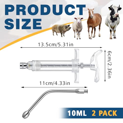 Threlaco 10ml 2 Pcs Drench Gun for Goats, Sheep & Cattle, Clear - color: Clear, size: 10ml