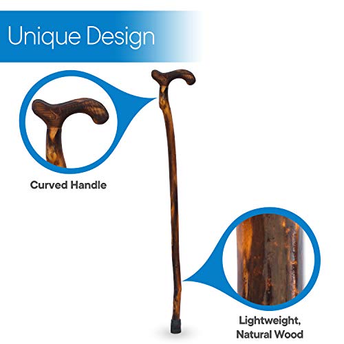 RMS Wood Cane - 36 Inch Natural Wood Walking Stick - Handcrafted Wooden Offset Canes and Walking Canes for Men or Women - color: Smooth