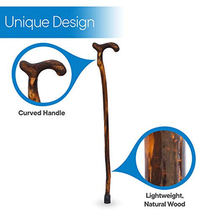 RMS Wood Cane - 36 Inch Natural Wood Walking Stick - Handcrafted Wooden Offset Canes and Walking Canes for Men or Women - color: Smooth