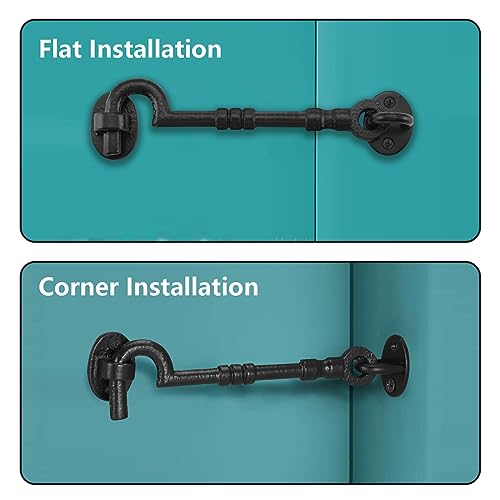 WellMade 6" Hook and Eye Latch for Door, Rust-Proof Door Latch, Privacy Hook Lock for Doors, Gate, Barn, Cabin, Bedrooms, Window with Screws (2 Pack, Black) - size: 2 Pack