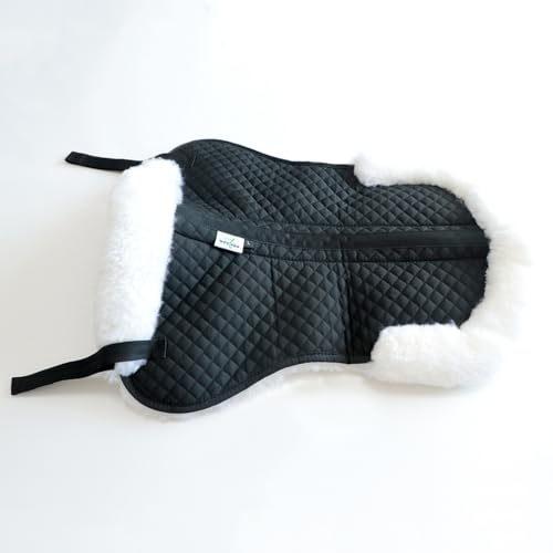 Woolous Sheepskin Half Pad for English Saddle, Wool Fleece Horse Saddle Pad - color: Black-White