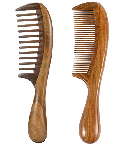 Louise Maelys 2 Pack Wooden Hair Combs, Wide and Fine Tooth Wooden Comb - color: Wide tooth+ Fine Tooth