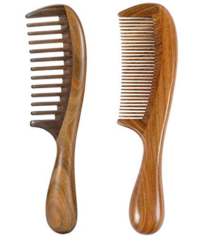 Louise Maelys 2 Pack Wooden Hair Combs, Wide and Fine Tooth Wooden Comb - color: Wide tooth+ Fine Tooth