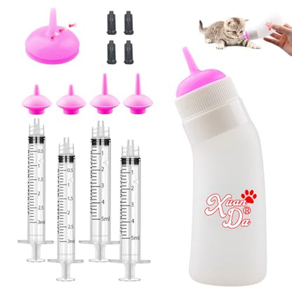 Pet Feeding Nipple with Syringe, Soft Silicone Nursing Pet Feeding Bottle, Ventilation Valve Resistant Tearing for Puppies, Kittens, Rabbit, Small Wildlife (M Nipple,Pink) - color: Pink-M Size