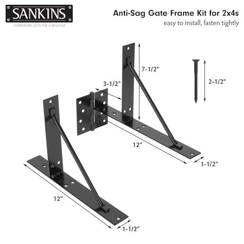 2 Set Anti Sag Corner Brace Bracket, Heavy Duty Frame Kit with Self-Locking Latch, Black Hardware for Wooden Fence, Shed Doors, Driveway Gates, Corral Gates, Wood Windows