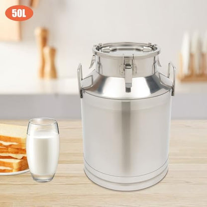 50L/13.21Gal Stainless Steel Milk Can, Milk Transport Can, Jug Wine Pail Bucket Bottle, Liquid Container Storage Barrel with Strong Silicone Sealed Lid, Stainless Steel Sealed Tank - size: 1690.9 Ounces