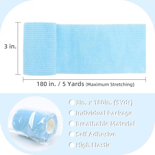 IndigoCase 4 Pack Self Adhesive Bandage Wrap 3 Inch x 5 yd Elastic Tape - color: Skyblue, size: 3 Inch - 4 Pack