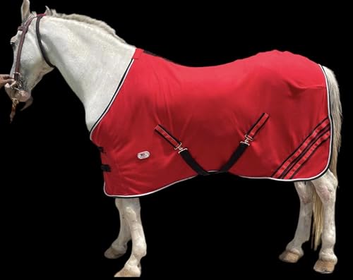 Majestic Ally Anti Pill Fleece Horse Blanket/Sheet with Silver Braided Rope (Red, 76) - color: Red, size: 76