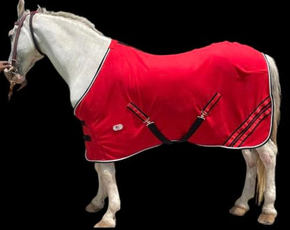 Majestic Ally Anti Pill Fleece Horse Blanket/Sheet with Silver Braided Rope (Red, 76) - color: Red, size: 76