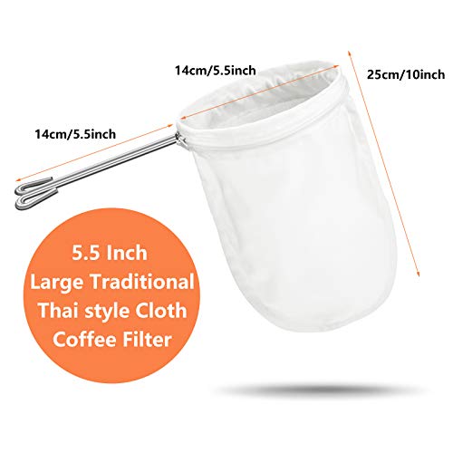 Tatuo 4 Pieces 5.5 Inch Ultra Fine Mesh Strainer Bags Reusable Filter with 2 Stainless Steel Frame with Handle for Filter Nut Milk Coffee Tea Traditional Thai Butter Bag Juices and Fresh Cheese Cotton