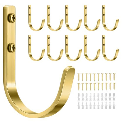 10 Pack 22LB Wall Hooks for Hanging Towel/Coat, Brushed Gold - color: Brushed Gold, size: 10 Pack
