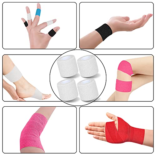 8 Pack 2 in x 5 Yards Self Adhesive Bandage Wrap Elastic Cohesive Self Adherent Bandage Self Stick Vet Tape for Athletic, Wrist, Ankle, Knees, Pets (White) - color: White, size: 2 Inch
